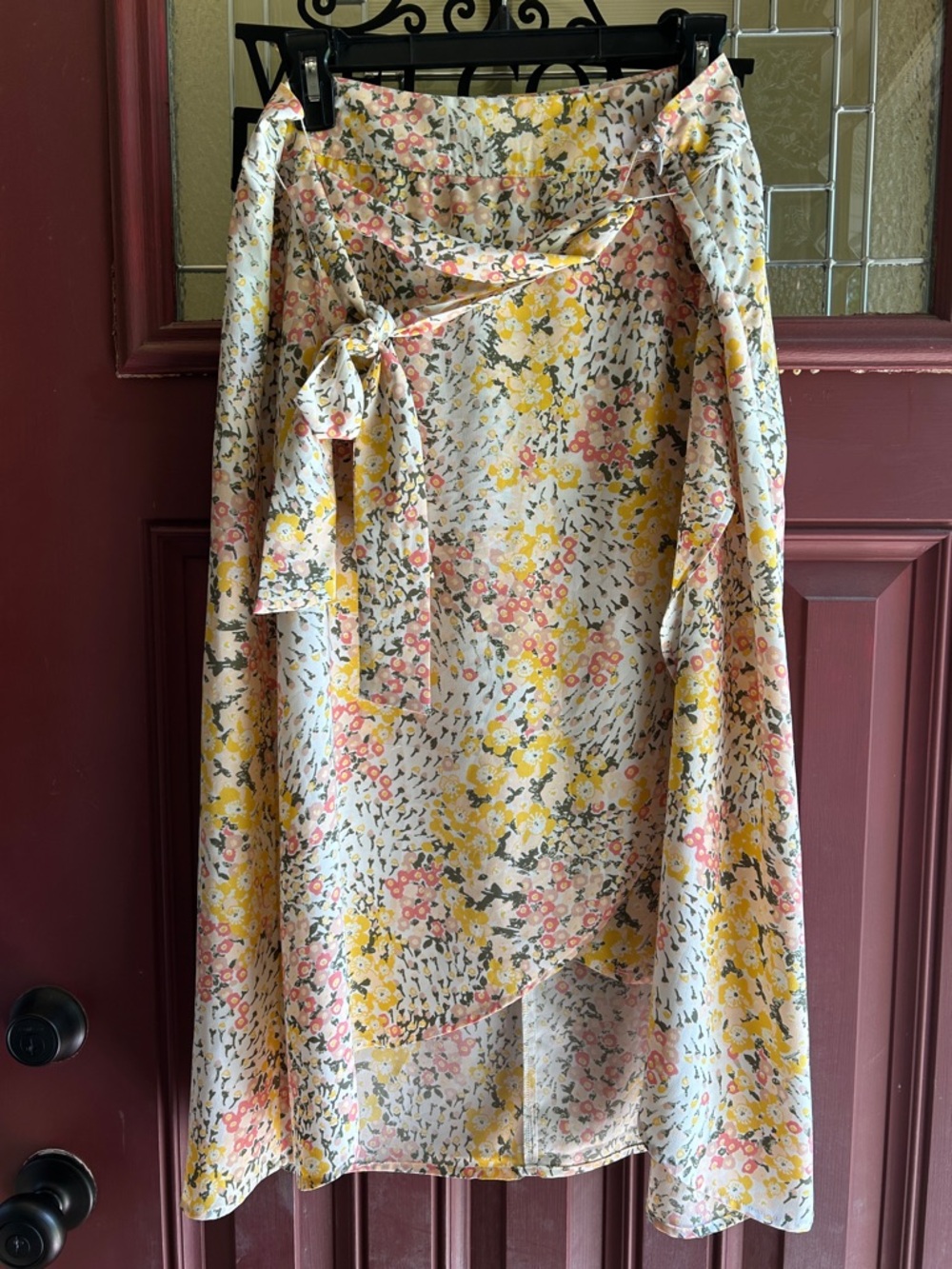 Loft Floral Wrap Midi Skirt - Cream, Yellow & Pink